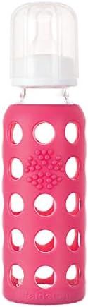 Lifefactory 9-Ounce Glass Baby Bottle with Stage 2 Nipple and Protective Silicone Sleeve Raspberry | Amazon (US)