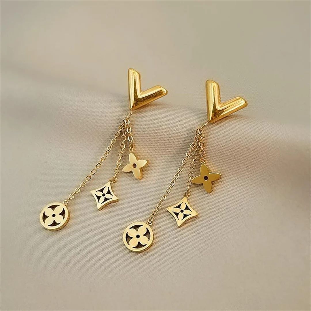 18K Gold Four Leaf Clover Earrings/necklace clover Dangle - Etsy | Etsy (US)