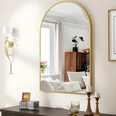 Vintage-Inspired Arched Wall Mirror With Brushed Metal Frame | Wayfair North America
