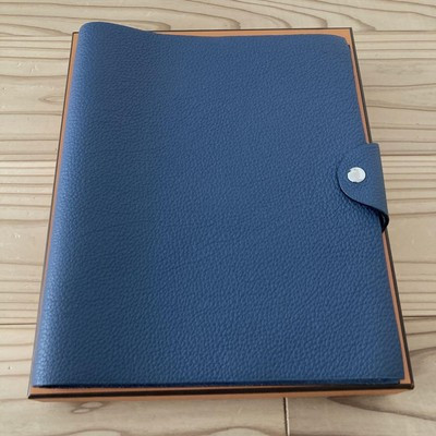 HERMES Paris Ulysse MM Notebook Cover Planner Blue Leather Snap w/Box France  | eBay | eBay US
