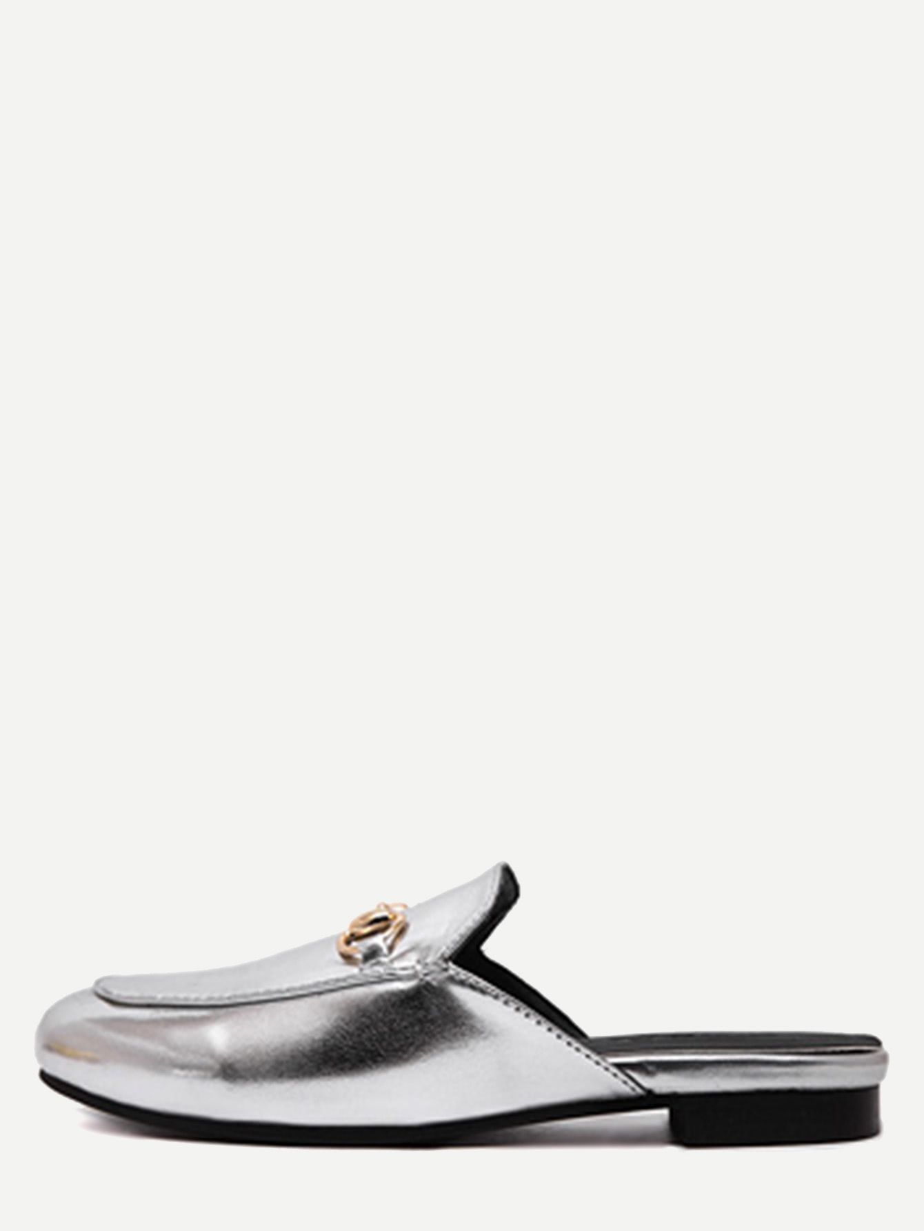 Silver Faux Leather Flat Loafer Slippers | SHEIN