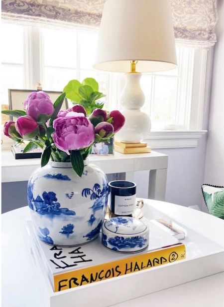 Pretty table top vignette from my table lamp window scented candle treatment tray blue and white jars home office 



#LTKstyletip #LTKhome #LTKfindsunder50