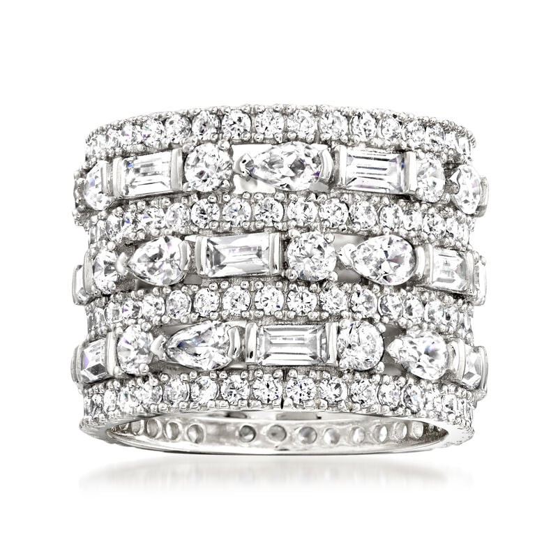 6.56 ct. t.w. Multi-Shaped CZ Multi-Row Eternity Band in Sterling Silver | Ross-Simons