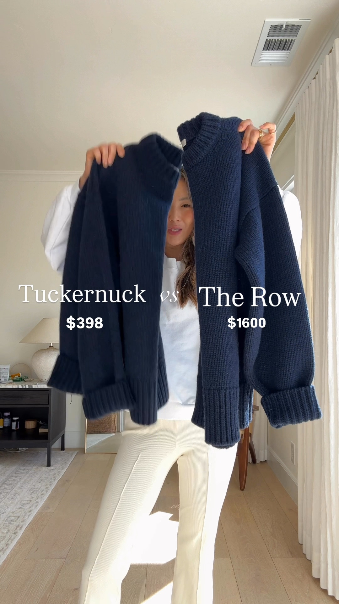 + The Row size xs
+ Tuckernuck i wore both xs & small. 
(if you want relaxed go tts, if you want more oversized go up a size)
+ donni pants size xs 