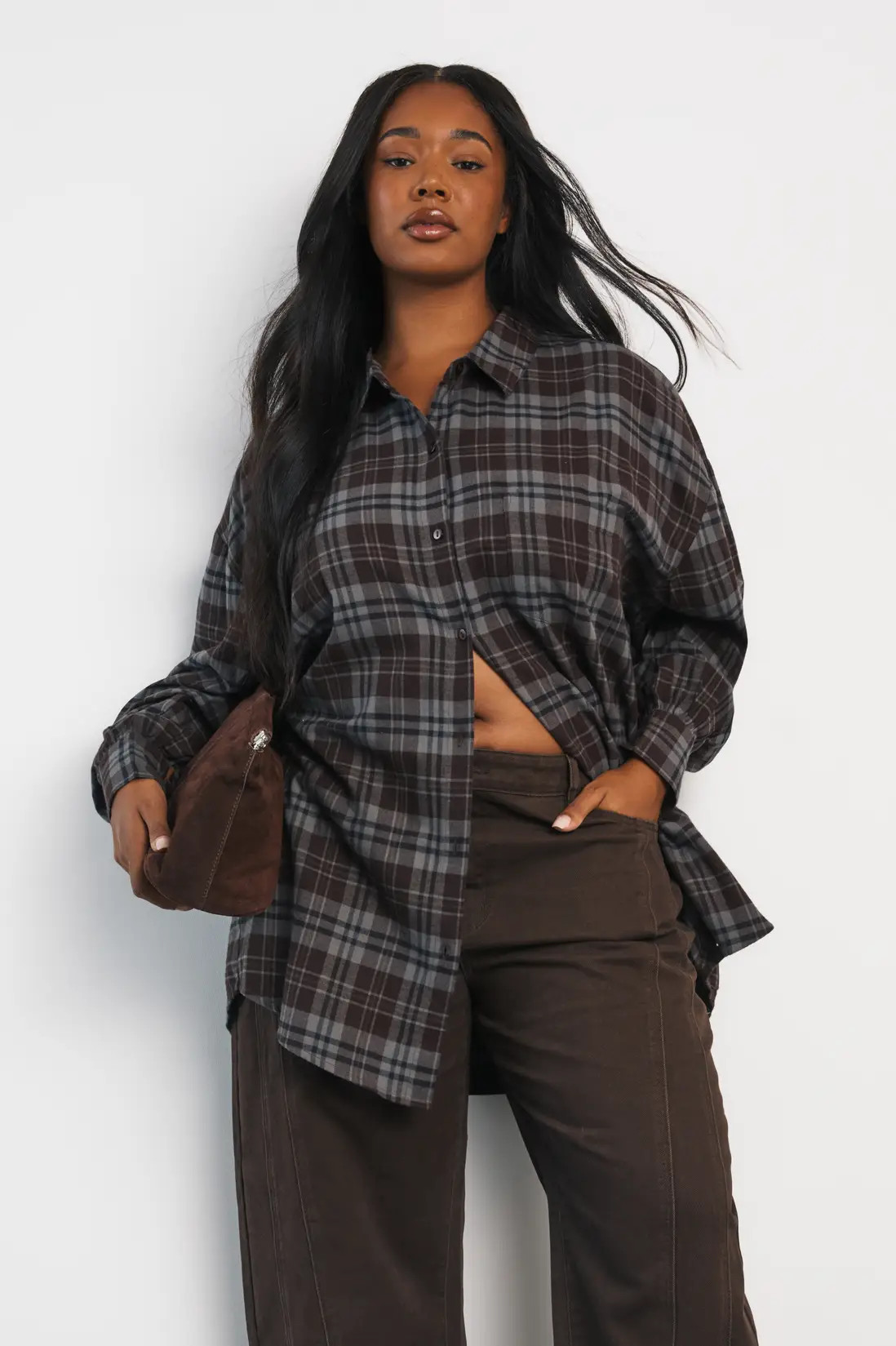 Chocolate Plus Oversized Check Shirt | Boohoo USA | boohoo (US & Canada)