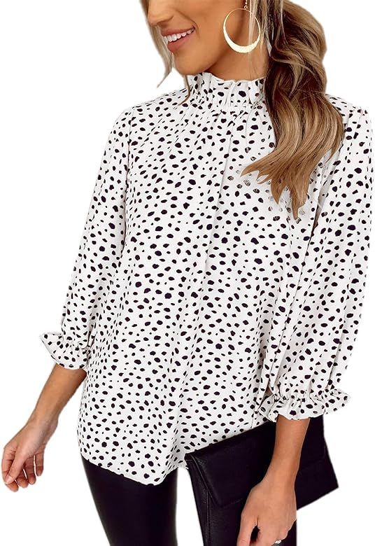 Angashion Women's Tops Casual Floral Print Long Sleeve Ruffle Loose Babydoll Blouse Shirt Tunic Top | Amazon (US)