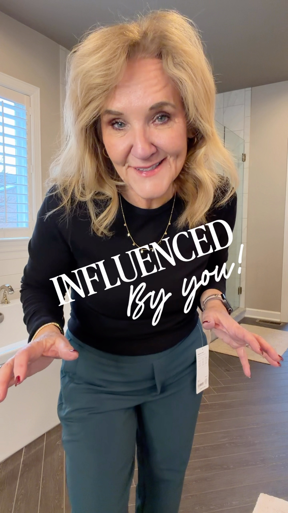 Endless pant @athleta wearing an 8 petite. I also love the pinnacle trouser, the Venice jogger and the skyline barrel. Excellent for travel, work or everyday. 
Walmart tee and track jacket size medium.  There are tracks pants to match. You just size down in them  

#LTKOver40 #LTKPetite #LTKTravel