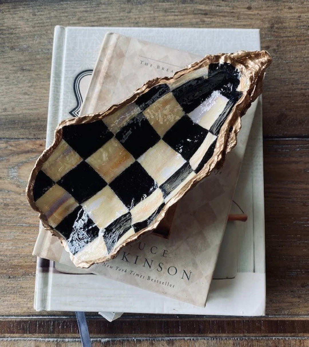 Oyster Shell Trinket Dish,coastal Decor, Black and White Oyster Shell Ring Dish,painted Oyster Sh... | Etsy (US)