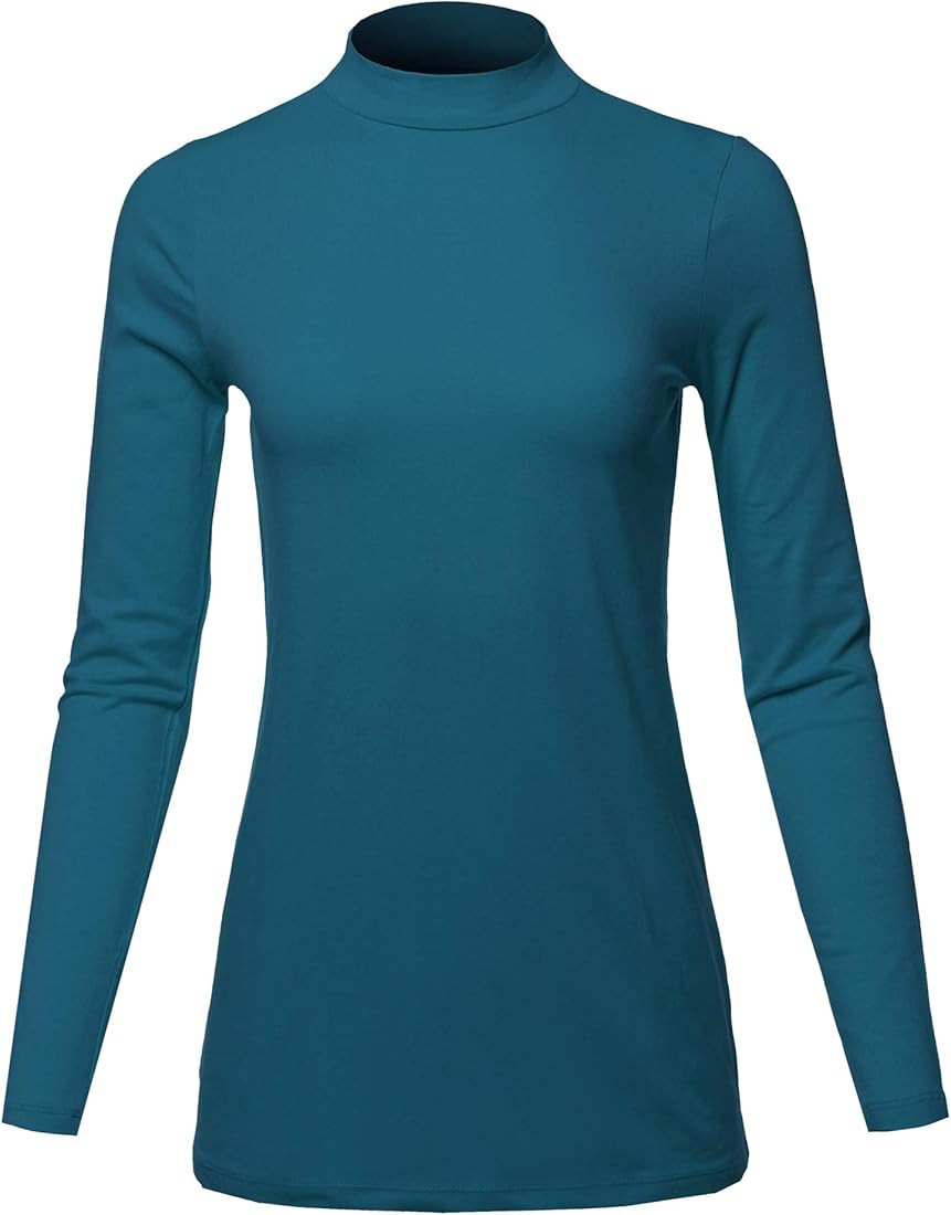 Women's Basic Solid Soft Cotton Long Sleeve Mock Neck Top Shirts | Amazon (US)