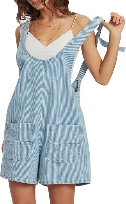 Women's Sleeveless Denim Romper Shorts Adjustable Strap Casual Jean Jumpsuits Summer One Piece Ou... | Amazon (US)