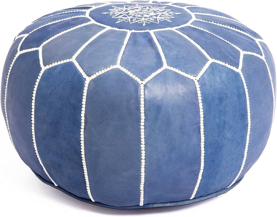 Genuine Leather Round Pouf Cover - Handmade Moroccan Ottoman Footstool, Unstuffed Footrest Under ... | Amazon (US)