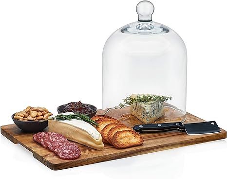 Libbey Acaciawood 4-Piece Cheese Board Serving Set with Glass Dome | Amazon (US)
