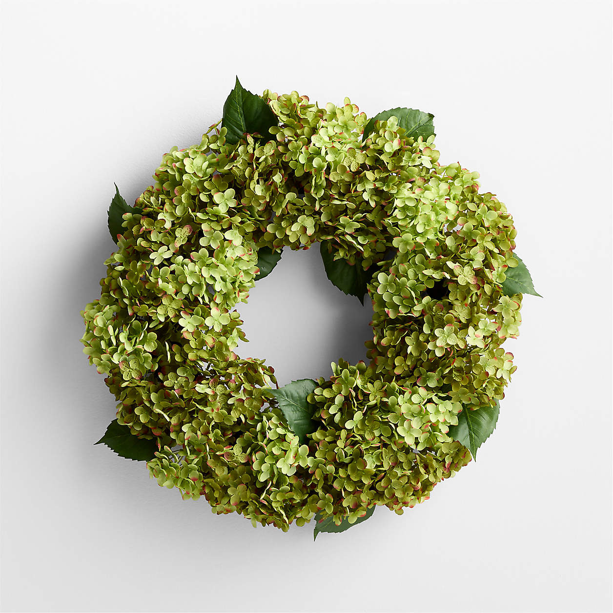 Faux Green Hydrangea Wreath 26" | Crate & Barrel | Crate & Barrel