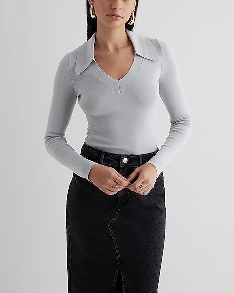 Silky Soft Fitted V-Neck Polo Sweater | Express