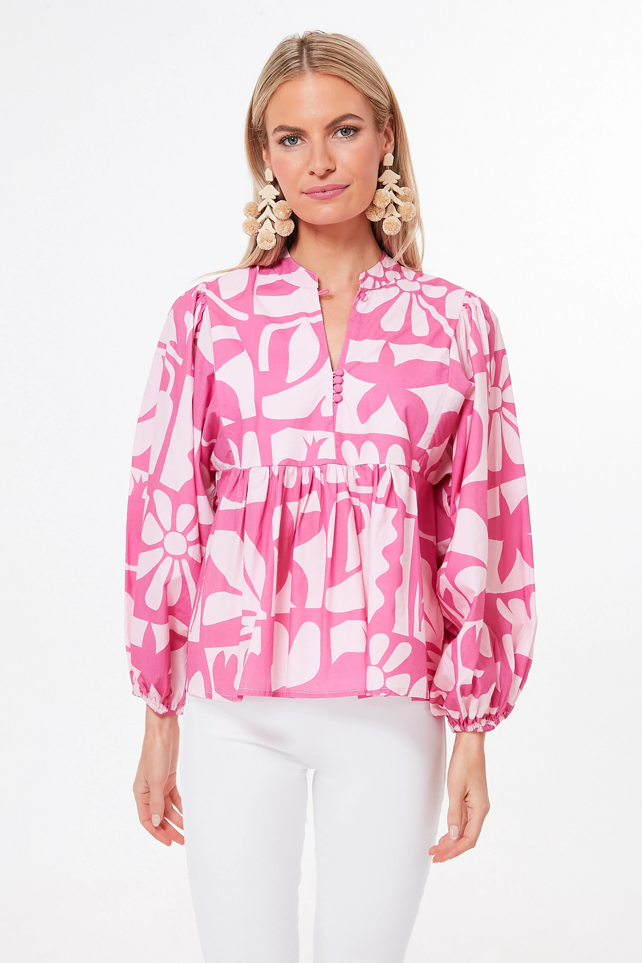 Pink Twiggy Mandarin Balloon Sleeve Blouse | Tuckernuck (US)