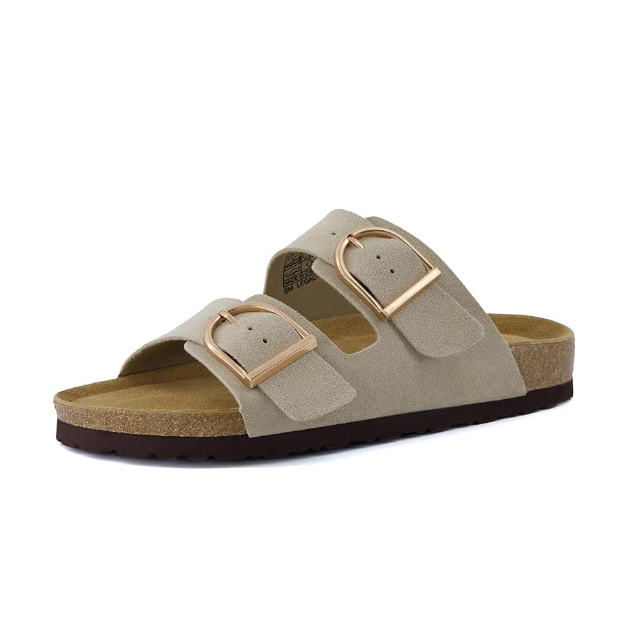 CUSHIONAIRE Legacy Cork Footbed Sandals for Women – Leather Double Strap Slides with Adjustable... | Amazon (US)