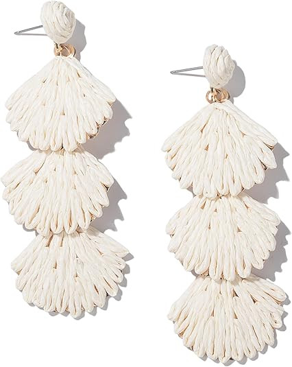 Boho Raffia Earrings Starfish Shell Seashell Dangle Drop Earrings Cute Statemnet Trendy Jewelry S... | Amazon (US)