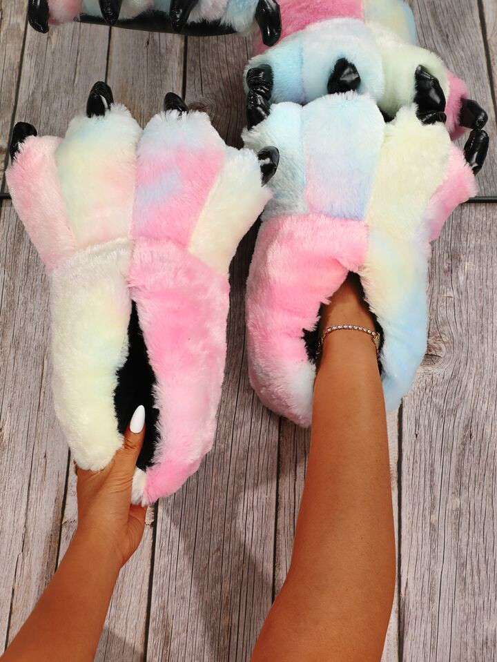 Tie Dye Cartoon Claw Design Fluffy Novelty Slippers | SHEIN