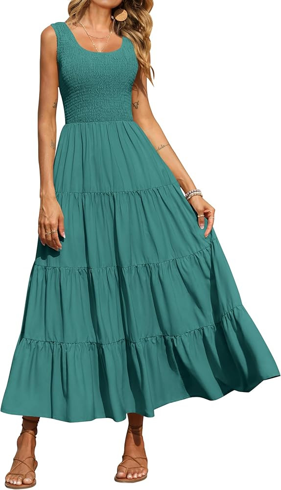 PRETTYGARDEN Women's 2026 Casual Loose Plain Maxi Sundress Smocked Tank Dress Sleeveless Spring B... | Amazon (US)