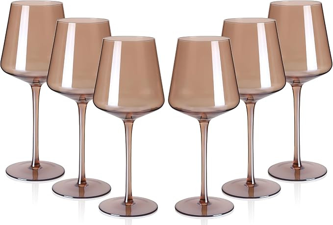 Colored Wine Glasses Set of 6-18oz Smokey Sand Wine Glass with Tall Long Stems and Flat Bottom,Cr... | Amazon (US)