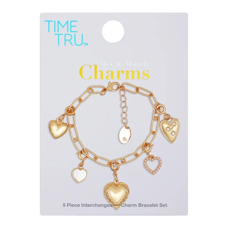 Time and Tru Women's Gold-Tone Interchangeable Hearts Theme Charms Bracelet. | Walmart (US)