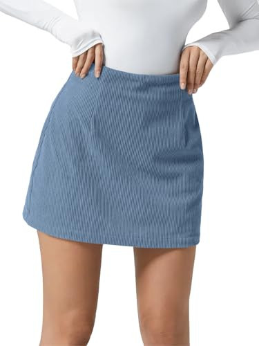 Wenrine Womens Mini Skirt High Waisted Corduroy Basic Casual A-line Short Pencil Skirts Royal Blue | Amazon (US)