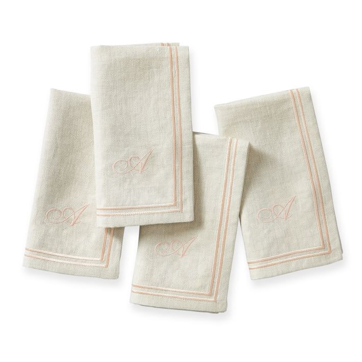 Herringbone Border Linen Napkins, Set of 4 | Mark and Graham