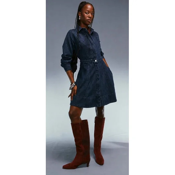 Free Assembly Women's and Women's Plus Long Sleeve Mini Shirt Dress, Sizes XS-4X | Walmart (US)