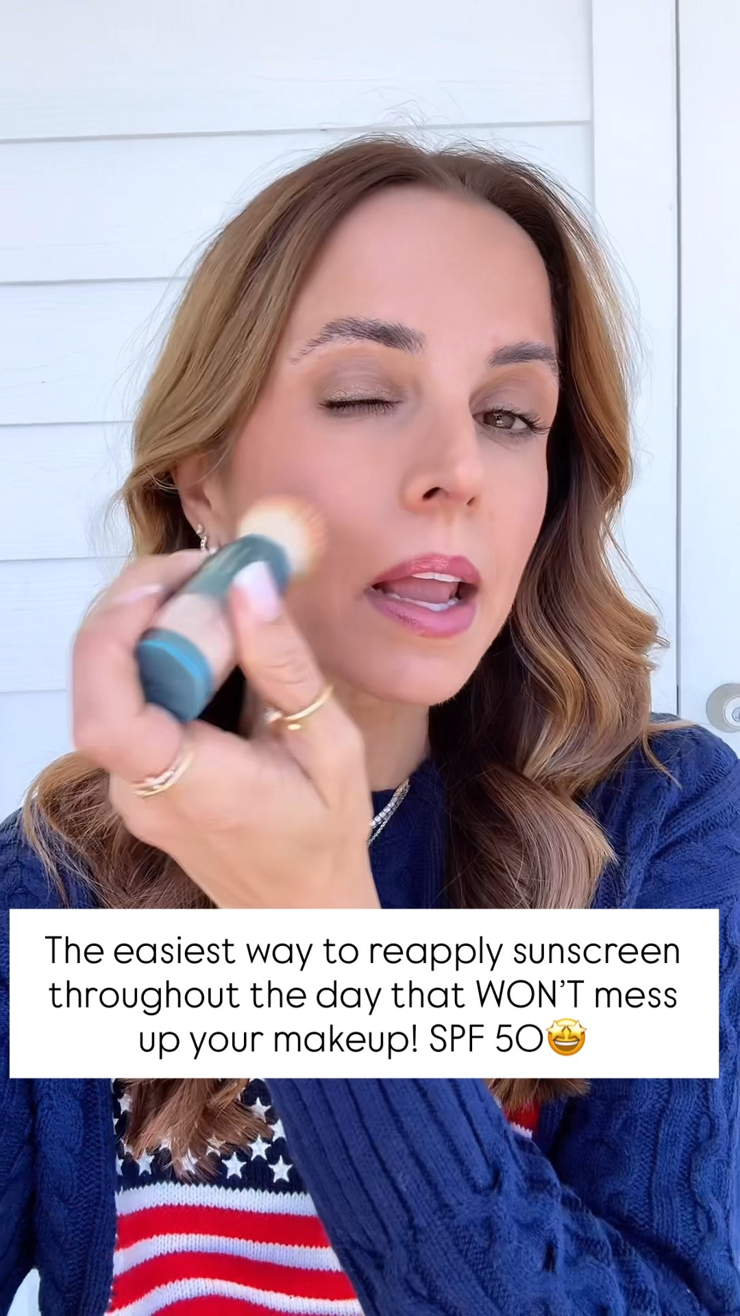I’m almost 39-years-old and trying to age gracefully! Here’s what I’m doing. I love this SPF 50 powder (color medium) to touch up my SPF throughout the day. This will not ruin your make up. I love it!!