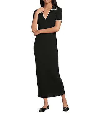 Antonio Melani Ribbed V-Neck Collar Short Sleeve Shift Maxi Dress - L | Dillard's