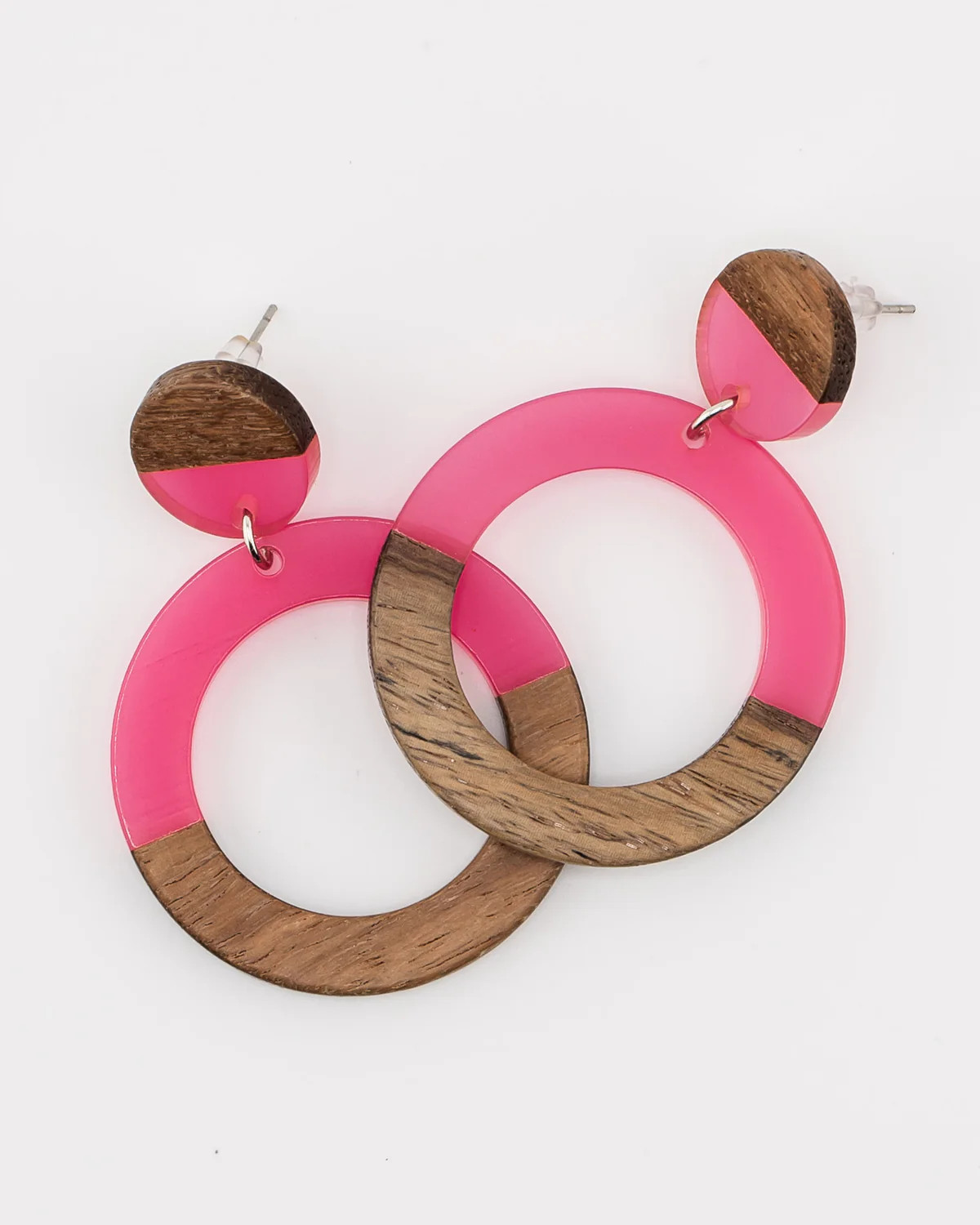Pink Resin and Wood Circle Earrings | Kaleidoscope Living