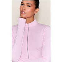 Pale Pink Double Zip Up Long Sleeve Top | PrettyLittleThing US