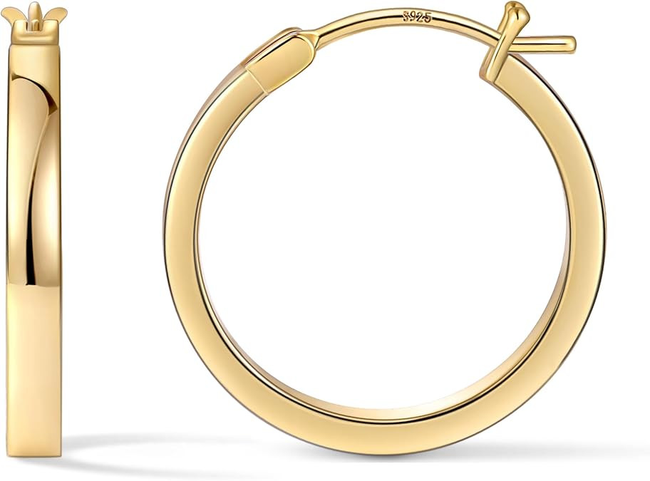 Gacimy Flatted Hoop Earrings for Women 14K Gold Plated with 925 Sterling Silver Post | Amazon (US)