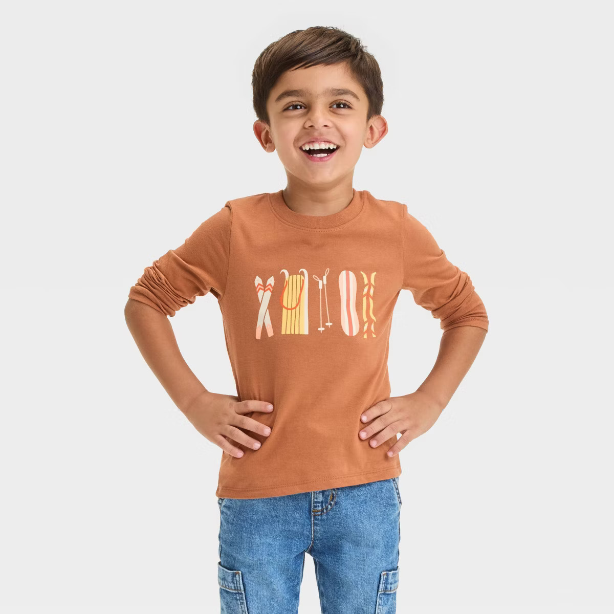 Toddler Boys' Long Sleeve Ski and Snowboard Graphic T-Shirt - Cat & Jack™ Orange | Target