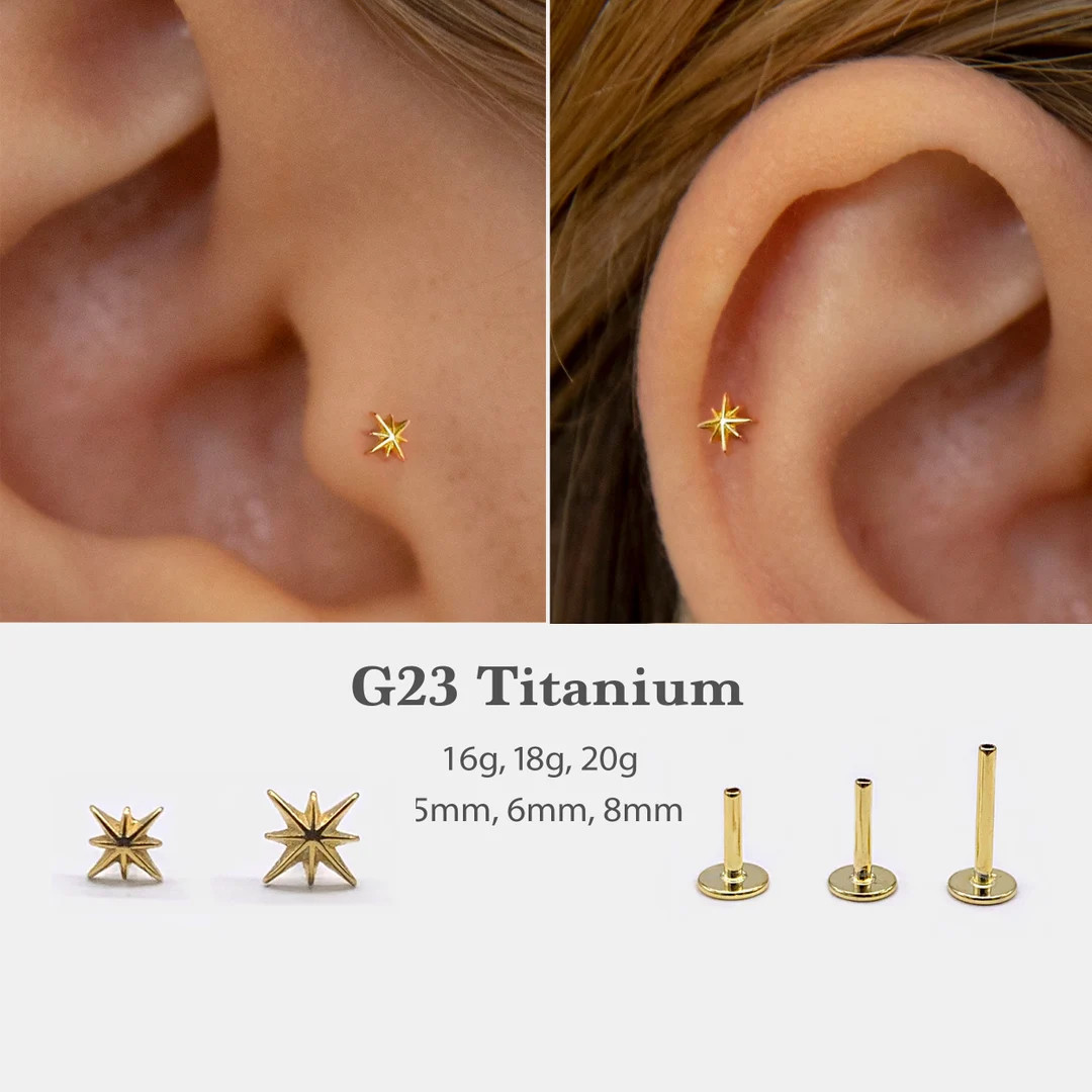 20G/18G/16G Starburst Push Pin Labret Threadless Flat Back Earring Tragus Stud Flat Back Stud Hel... | Etsy (US)
