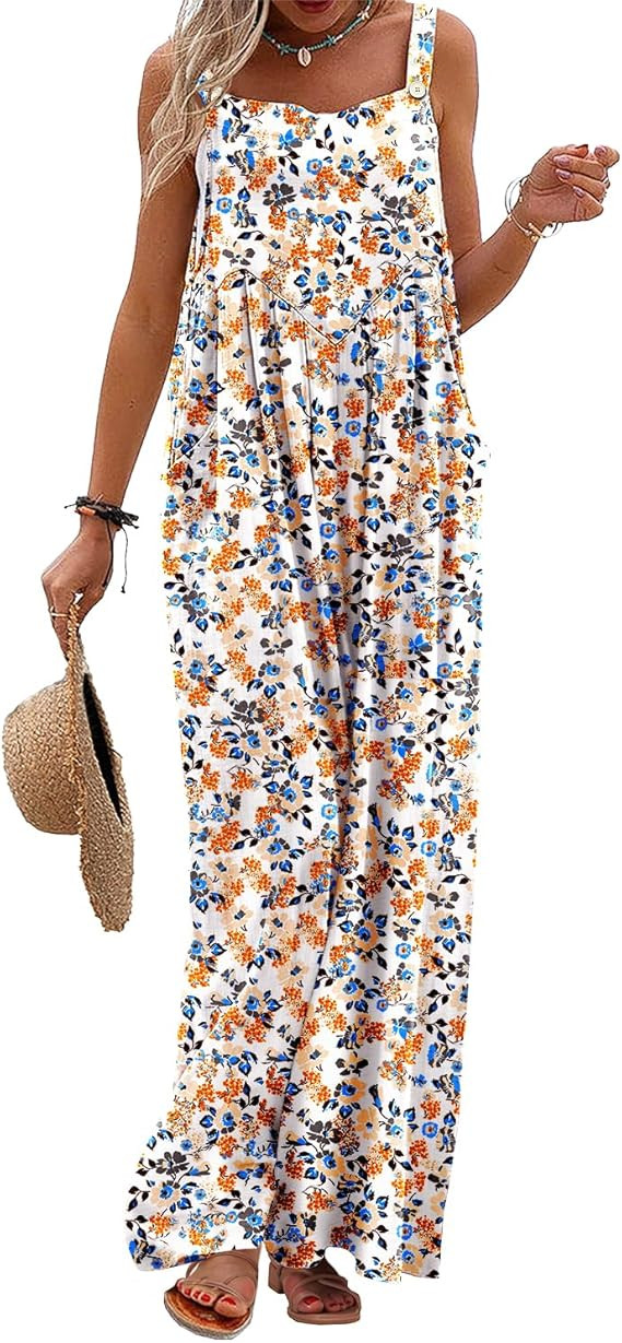 YESNO Women's Summer Casual Overalls Loose Wide Leg Jumpsuits Boho Floral Printed Baggy Rompers w... | Amazon (US)