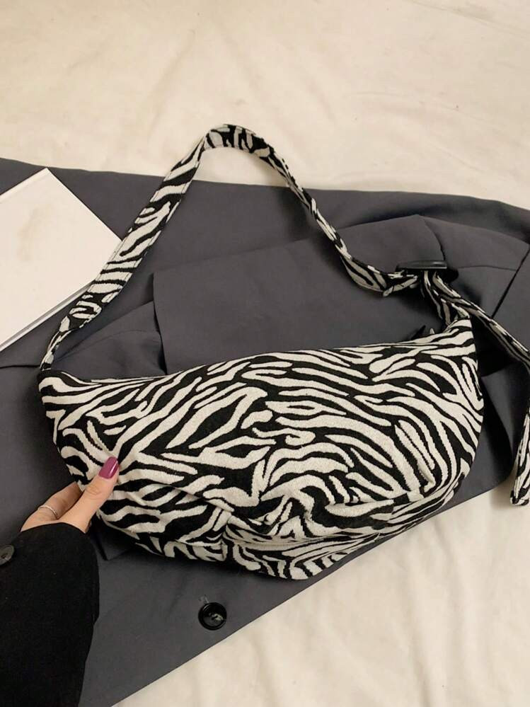 Letter Patch Fanny Pack Zebra Print Large Capacity Fashion Zebra Crossbody Bag, Canvas Shoulder Bag, Women's Stylish Handbag & Sling Purse | SHEIN