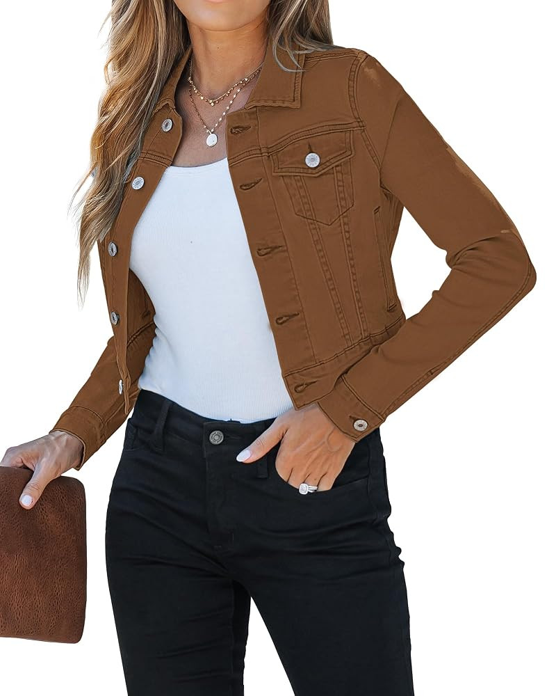 luvamia 2025 Cropped Jean Jackets for Women Fashion Short Denim Shacket Jacket Lightweight Fitted... | Amazon (US)