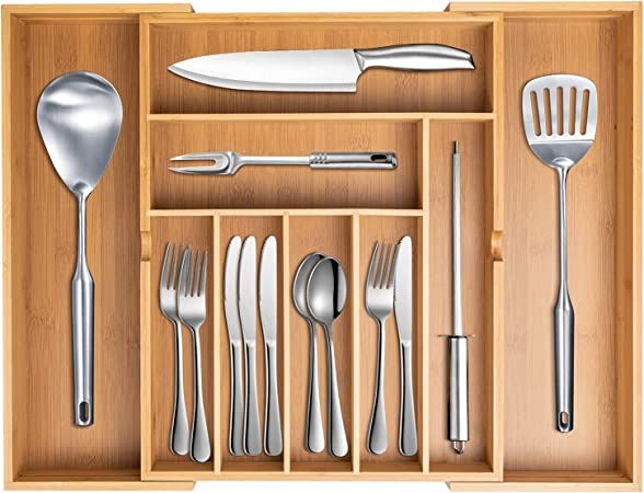 Cutlery Drawer Organizer, Expandable Bamboo Cutlery Tray, Drawer Dividers Organizer for Utensils ... | Amazon (US)