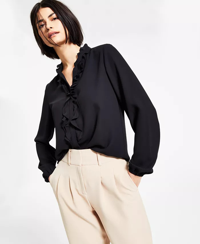Bar III Women's Long Sleeve Ruffled Blouse, Created for Macy's - Macy's | Macy's