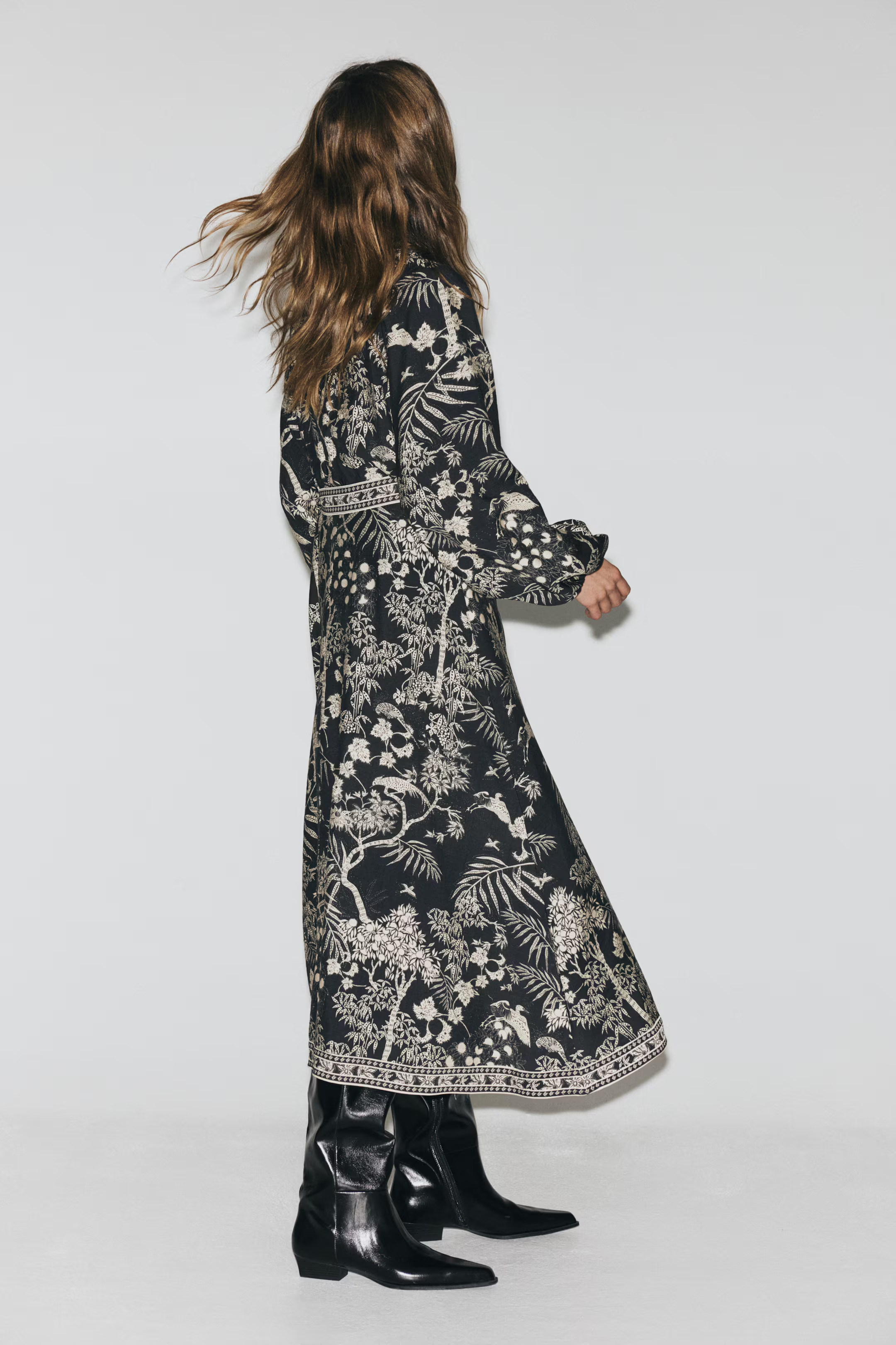 Long-Sleeved Wrap Dress - Black/patterned - Ladies | H&M US | H&M (US + CA)