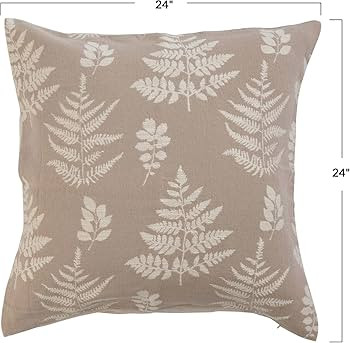 Creative Co-Op Woven Cotton Jacquard Fern Print, Beige Pillows, 24" L x 24" W x 1" H, Natural | Amazon (US)