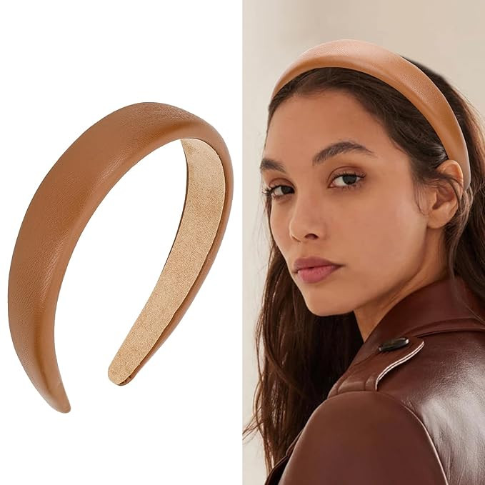 Wecoe Coffee Headband, Women's PU Leather Headband, 1.2 Inch Wide, Non Slip, Fashion Thick Padded... | Amazon (US)