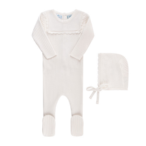 Scalloped Trim Ribbed Knit Romper & Bonnet | Feltman Brothers