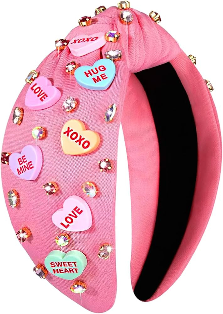 NVENF Valentine’s Day Headband for Women Love Heart Headband Jeweled Crystal Rhinestone Knotted... | Amazon (US)
