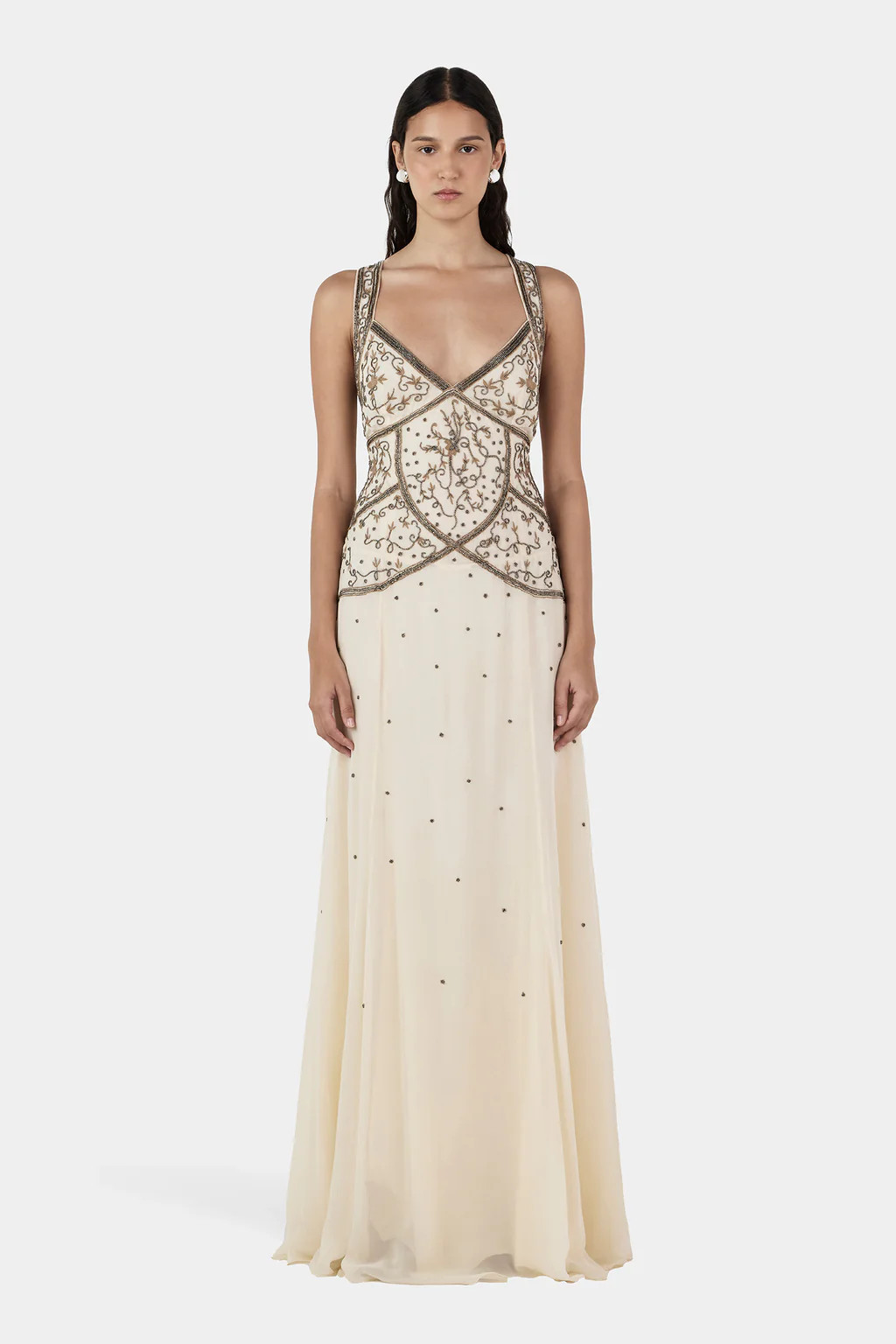 Maja Beaded Maxi Dress Silver Veil | Hansen and Gretel