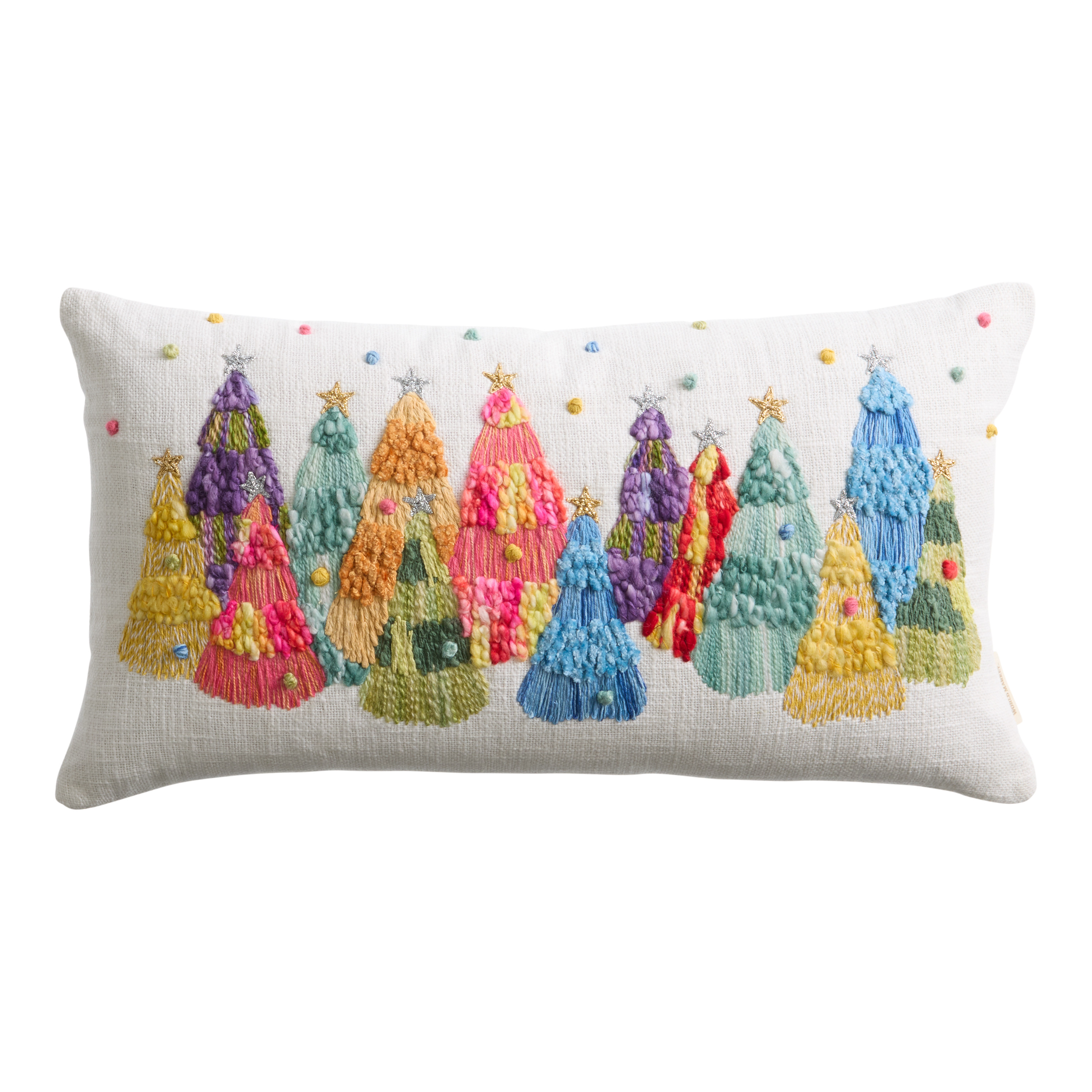 Rainbow Holiday Trees Embroidered Lumbar Pillow | World Market