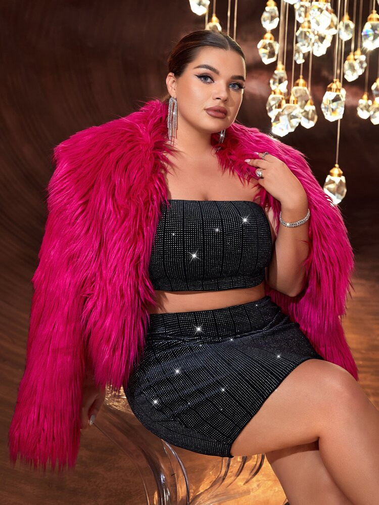 New
     
      SHEIN Plus Solid Open Front Fuzzy Coat | SHEIN