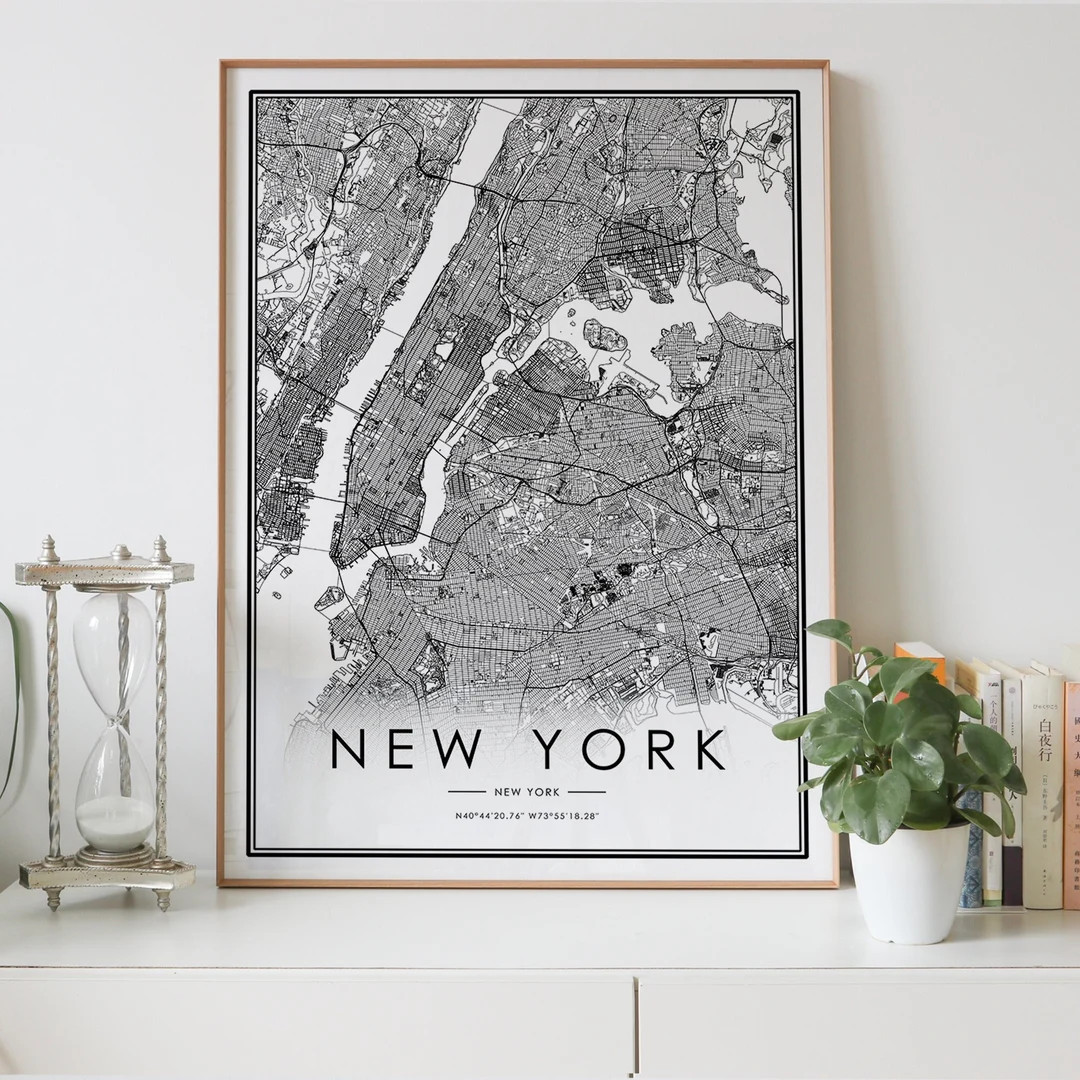 NEW YORK City Map Digital Download Black and White Print of - Etsy | Etsy (US)