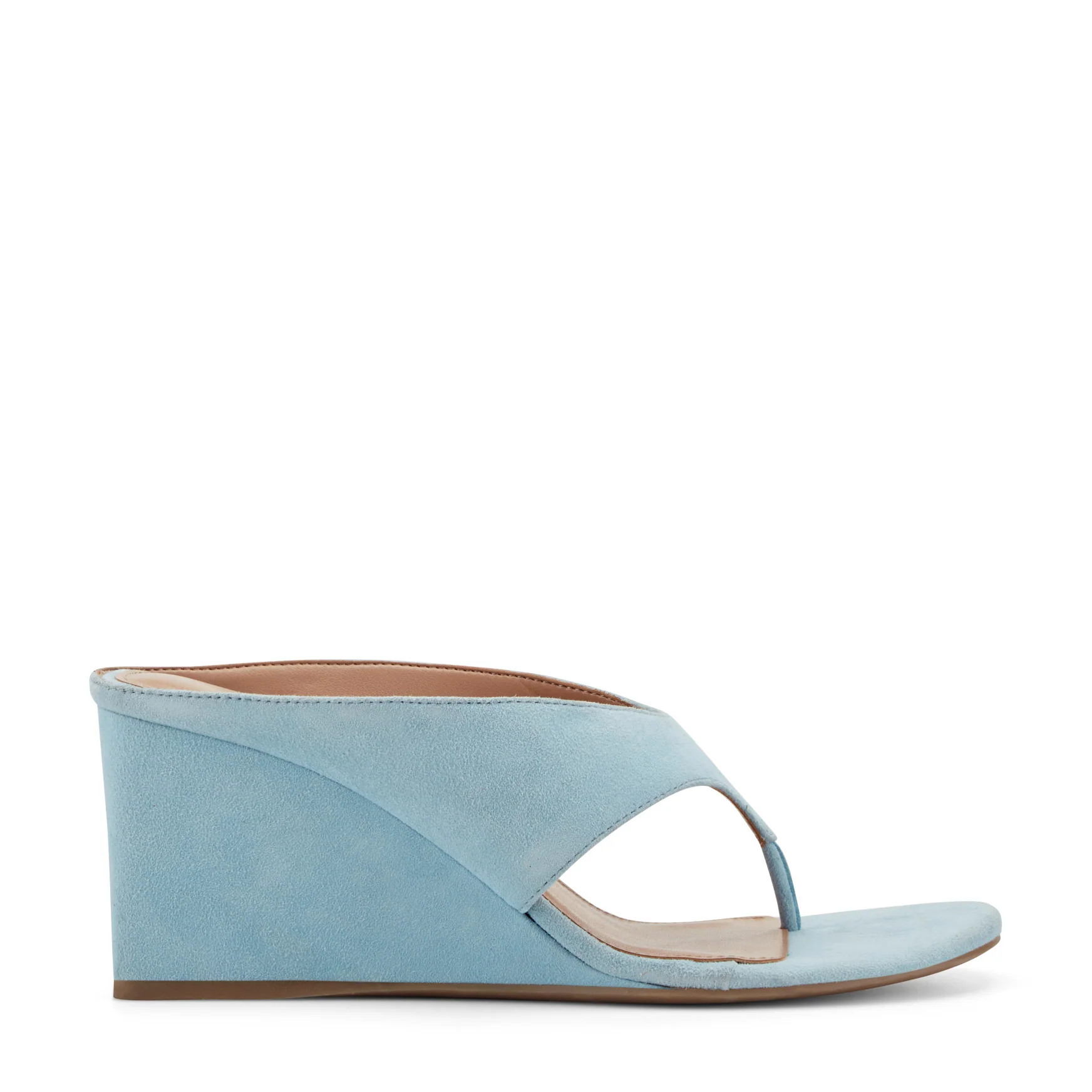 Women's Udena Wedge Thong Sandal - Light Blue Suede | Marc Fisher Footwear | Marc Fisher